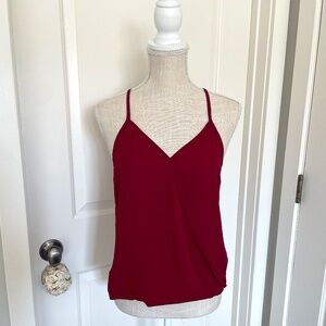 Lily White | Burgundy Wrap V-Neck Spaghetti Strap Top, Made In USA, Size S
